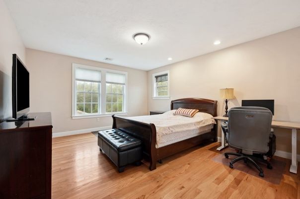 Bedroom, Home Office, Interior, Recessed Lighting, Wood Texture Flooring