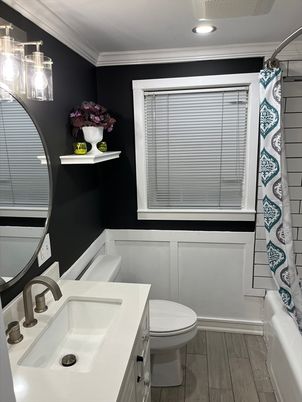 Bathroom, Interior, Recessed Lighting, Wood Texture Flooring