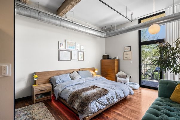 Bedroom, Interior, Pendant Lights, Wood Texture Flooring