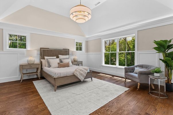 Bedroom, Chandelier, Interior, Wood Texture Flooring