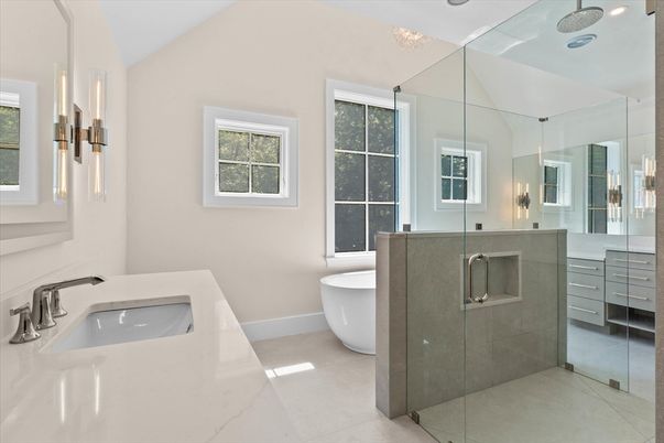 Bathroom, Dual Sink Vanities, Free Standing Baths, Glass Shower, Interior, Recessed Lighting