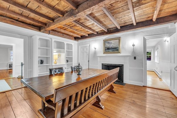 Empty room, Fireplace, Interior, Recessed Lighting, Wood Texture Flooring, Wooden Walls