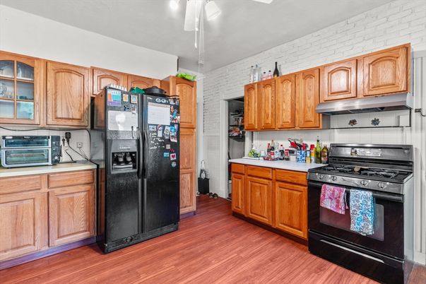 Interior, Kitchen, Stone Walls, Wood Texture Flooring