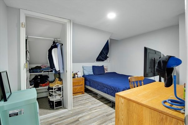 Bedroom, Interior, Recessed Lighting, Wood Texture Flooring