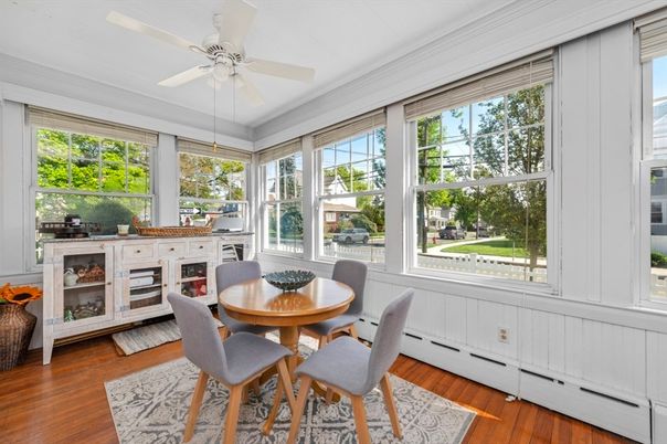Dining room, Interior, Sun Room, Wood Texture Flooring