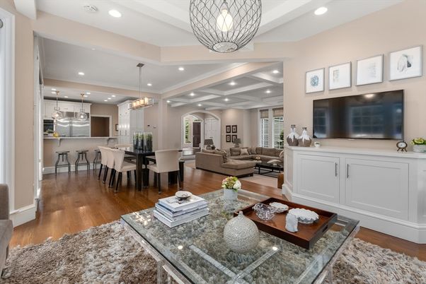 Dining room, Interior, Kitchen, Living room, Pendant Lights, Recessed Lighting, Wood Texture Flooring