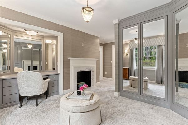 Fireplace, Home Office, Interior, Pendant Lights
