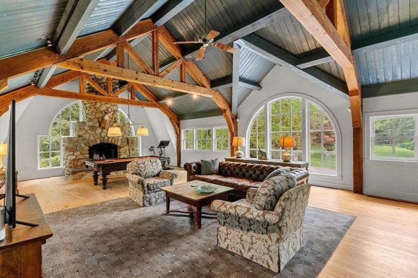 Fireplace, Interior, Living room, Stone Walls, Wooden Beams, Wood Texture Flooring