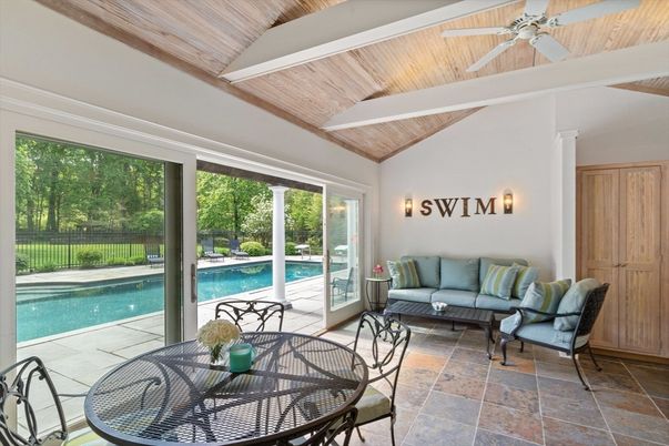 Dining room, Interior, Pool, Sun Room, Wooden Ceilings