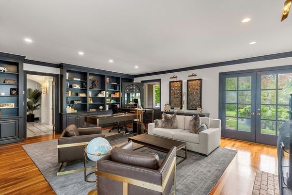 Home Office, Interior, Living room, Recessed Lighting, Wood Texture Flooring