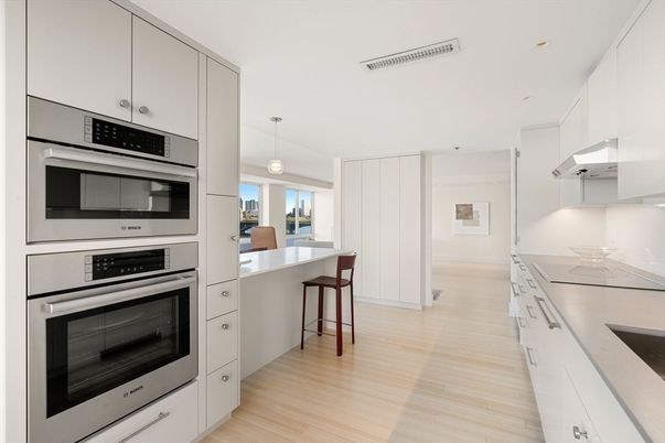 Interior, Kitchen, Pendant Lights, Stainless Steel Appliances, Wood Texture Flooring