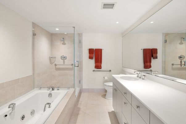 Bathroom, Dual Sink Vanities, Glass Shower, Interior, Recessed Lighting