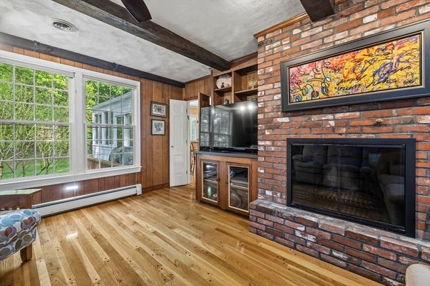 Fireplace, Interior, Stone Walls, Wooden Beams, Wood Texture Flooring, Wooden Walls