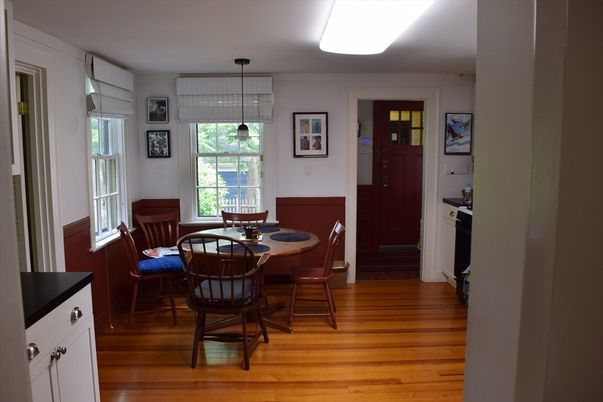 Dining room, Interior, Pendant Lights, Wood Texture Flooring