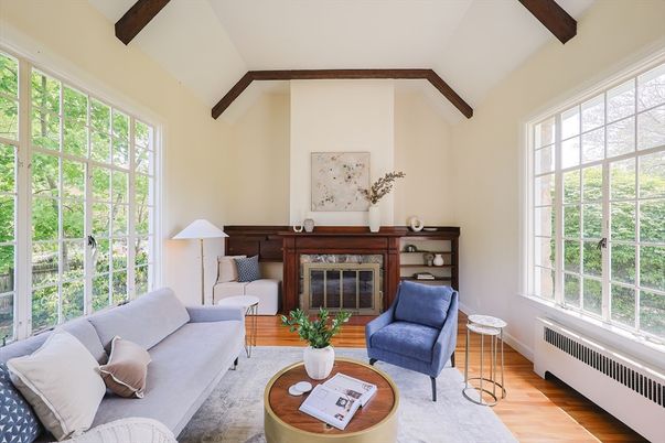 Fireplace, Interior, Living room, Wooden Beams, Wood Texture Flooring