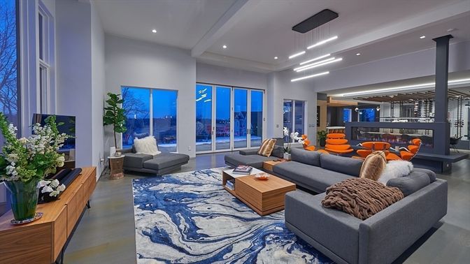 Fireplace, Interior, Living room, Pendant Lights, Recessed Lighting