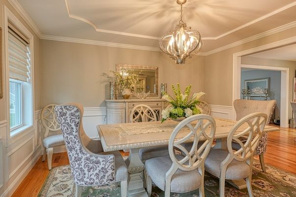Chandelier, Dining room, Interior, Wood Texture Flooring