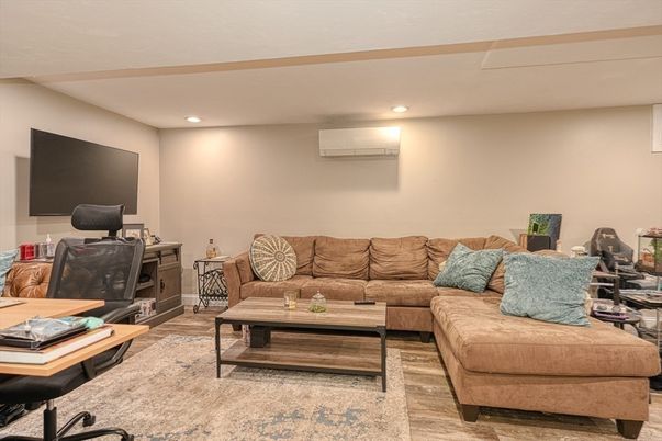 Home Office, Interior, Living room, Recessed Lighting, Wood Texture Flooring