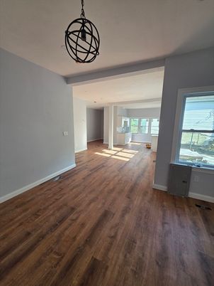 Empty room, Interior, Pendant Lights, Wood Texture Flooring