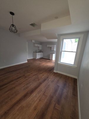 Empty room, Interior, Pendant Lights, Wood Texture Flooring