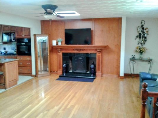Fireplace, Interior, Kitchen, Wood Texture Flooring