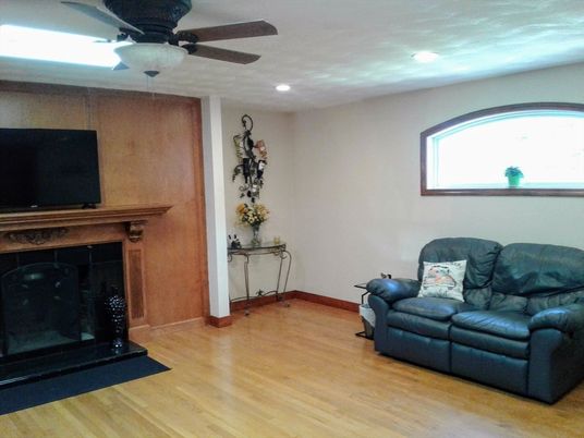 Fireplace, Interior, Recessed Lighting, Wood Texture Flooring