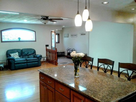 Dining room, Interior, Pendant Lights, Recessed Lighting, Wood Texture Flooring