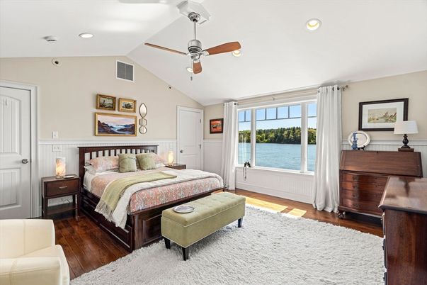 Bedroom, Interior, Recessed Lighting, Water, Wood Texture Flooring