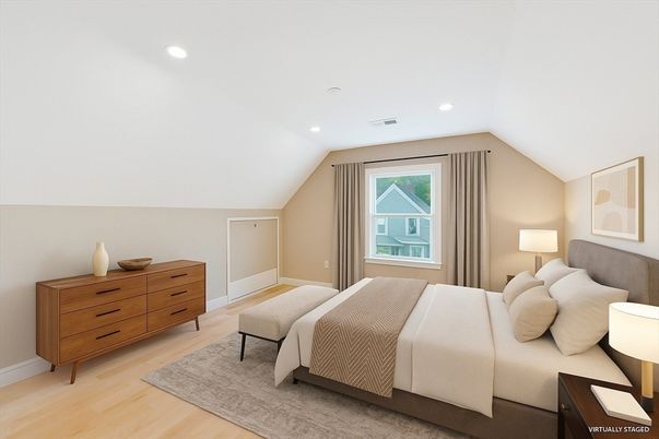 Bedroom, Interior, Recessed Lighting, Wood Texture Flooring