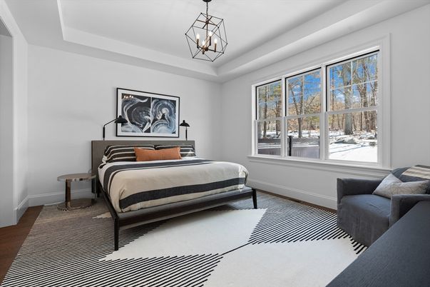 Bedroom, Interior, Pendant Lights, Wood Texture Flooring