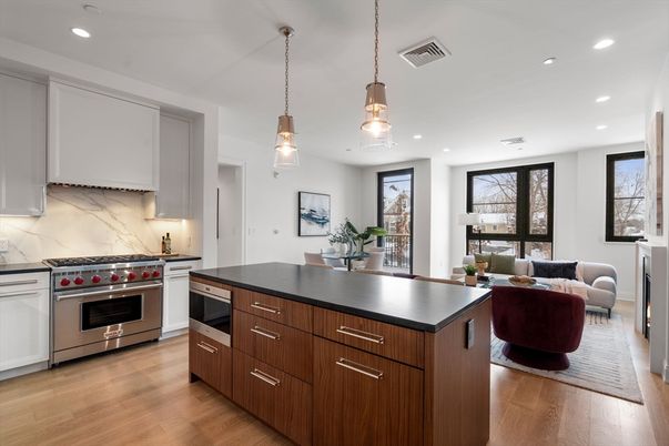 Interior, Kitchen, Living room, Pendant Lights, Recessed Lighting, Stainless Steel Appliances, Wood Texture Flooring