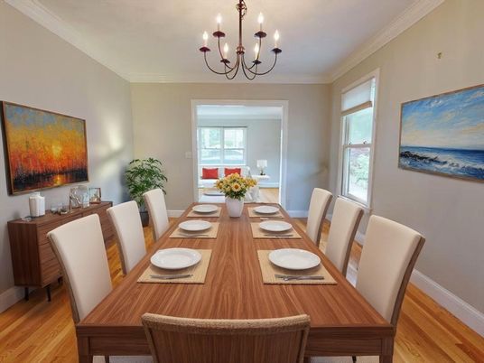 Chandelier, Dining room, Interior, Wood Texture Flooring