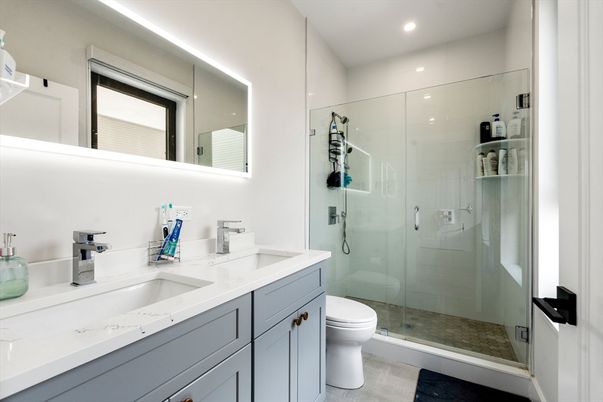 Bathroom, Dual Sink Vanities, Glass Shower, Interior, Recessed Lighting