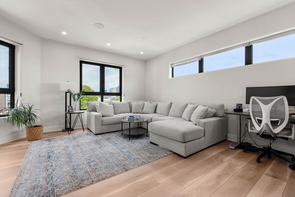 Home Office, Interior, Living room, Recessed Lighting, Wood Texture Flooring