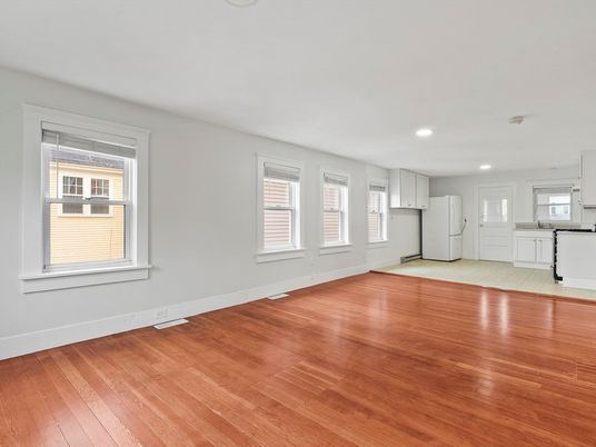 Empty room, Interior, Kitchen, Recessed Lighting, Wood Texture Flooring