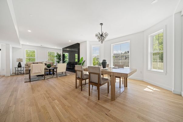 Chandelier, Dining room, Interior, Living room, Recessed Lighting, Wood Texture Flooring