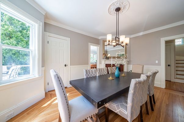 Chandelier, Dining room, Interior, Wood Texture Flooring