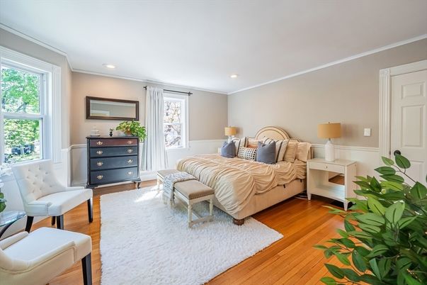 Bedroom, Interior, Recessed Lighting, Wood Texture Flooring