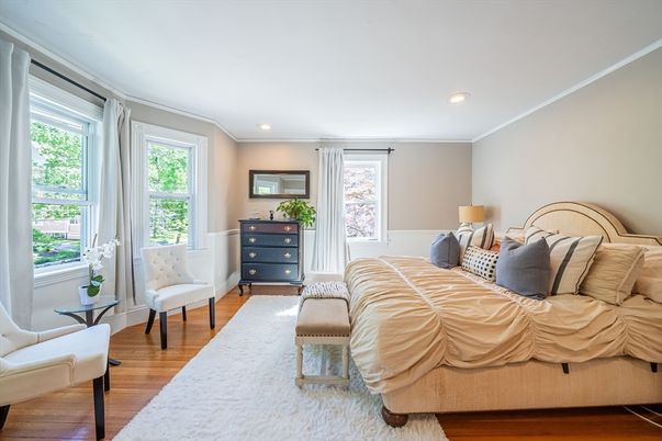 Bedroom, Interior, Recessed Lighting, Wood Texture Flooring