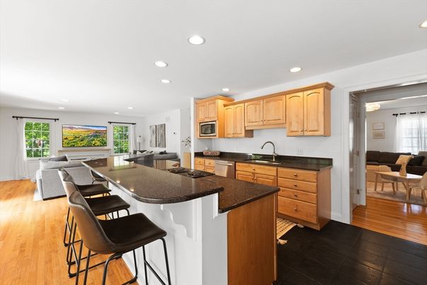 Interior, Kitchen, Living room, Recessed Lighting, Wood Texture Flooring