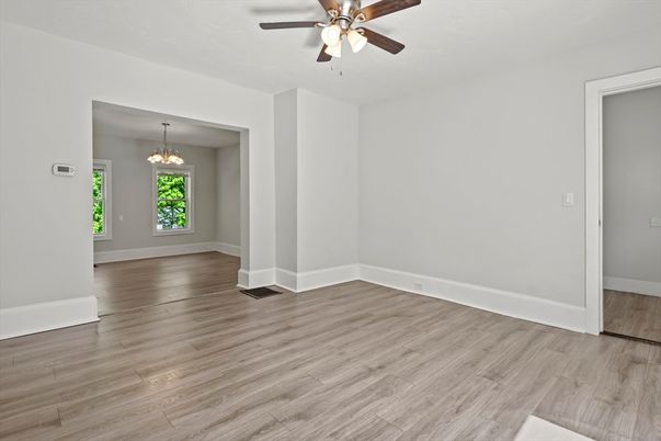 Chandelier, Empty room, Interior, Wood Texture Flooring