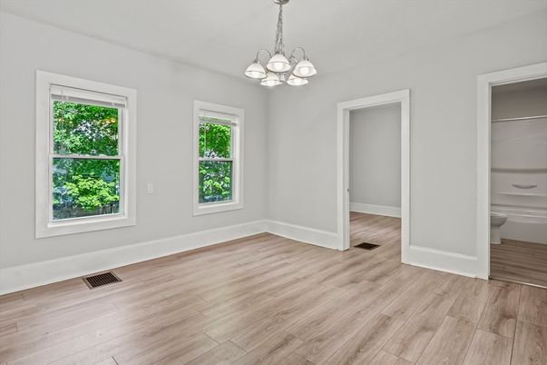 Chandelier, Empty room, Interior, Wood Texture Flooring