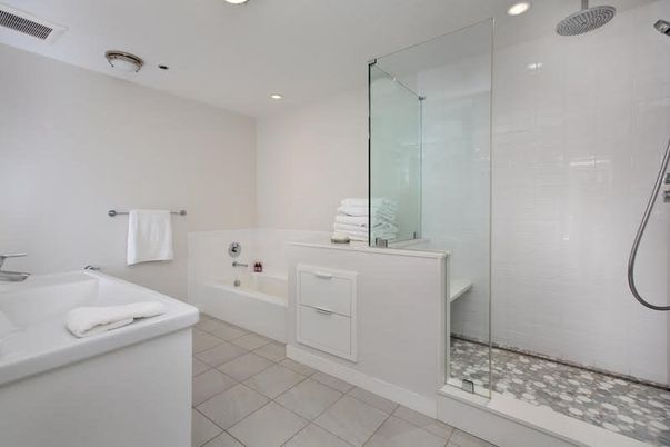 Bathroom, Glass Shower, Interior, Recessed Lighting