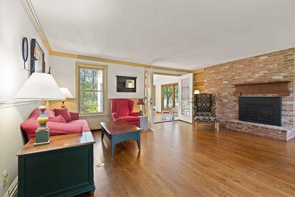 Fireplace, Interior, Living room, Stone Walls, Wood Texture Flooring