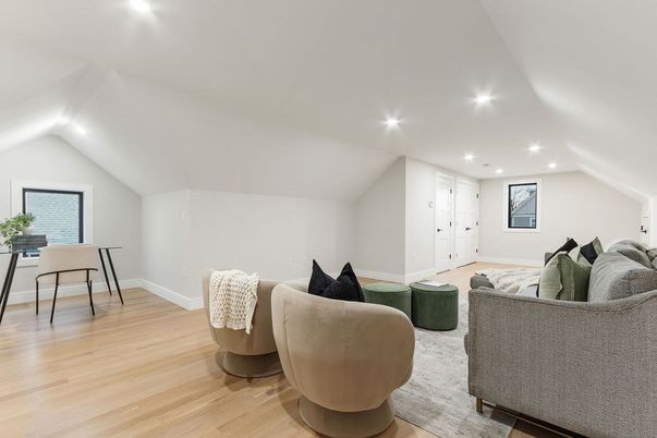 Home Office, Interior, Living room, Recessed Lighting, Wood Texture Flooring