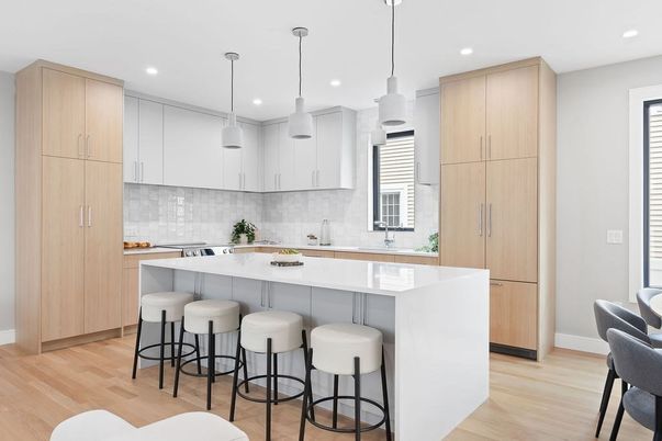 Interior, Kitchen, Pendant Lights, Recessed Lighting, Wood Texture Flooring