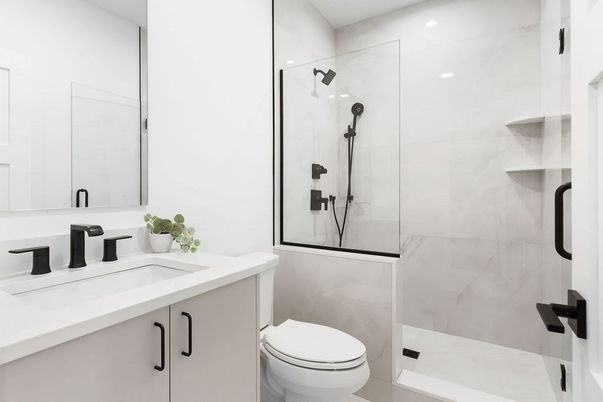 Bathroom, Glass Shower, Interior, Marble Walls, Recessed Lighting