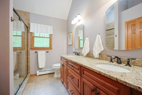 Bathroom, Dual Sink Vanities, Glass Shower, Interior