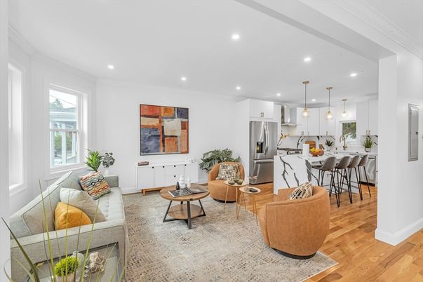Interior, Kitchen, Living room, Pendant Lights, Recessed Lighting, Stainless Steel Appliances, Wood Texture Flooring