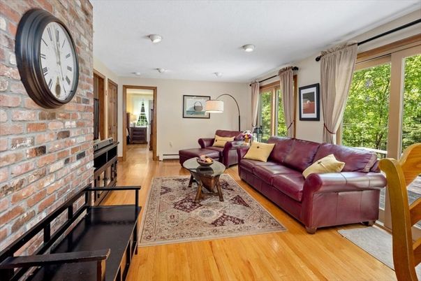 Interior, Living room, Stone Walls, Wood Texture Flooring